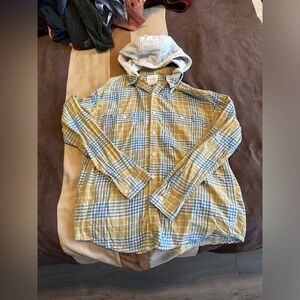 American Eagle flannel with removable hood, yellow and blue men’s large